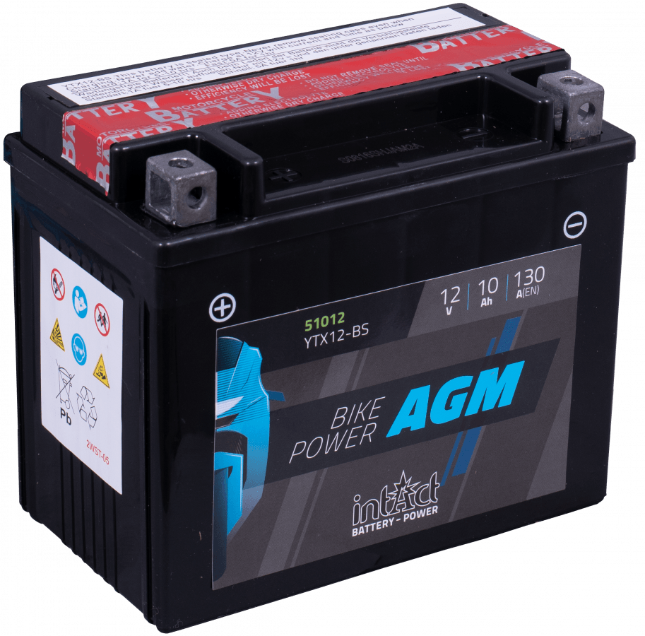 12 V – 10 Ah – C20 – 130 A – 150 x 87 x 132 mm – Intact Bike Power AGM YTX12 BS