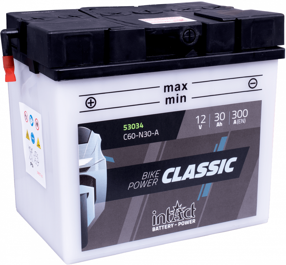 12 V – 30 Ah – C20 – 300 A – 187 x 130 x 170 mm – Intact Bike Power Classic 53034