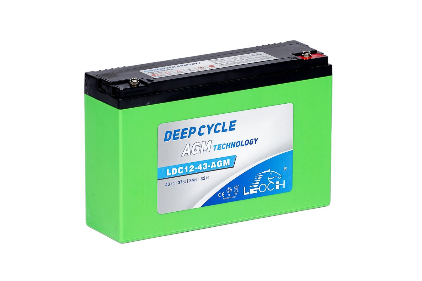 12 V – 43 Ah – C20 – 37 Ah – C10 – 267 x 77 x 170 mm – 1 Leoch – Deep Cycle Power – LDC12-43