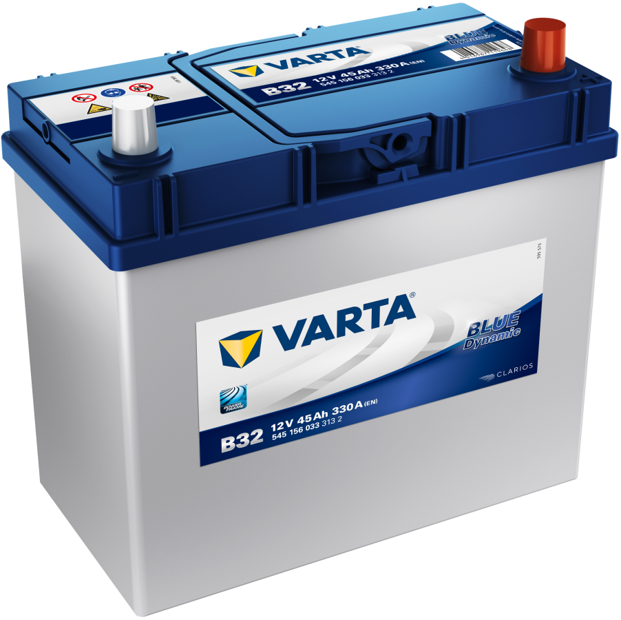 12 V – 45 Ah – C20 – 330 A – 237 x 127 x 225 mm – 0 Varta – Blue Dynamic – Asia – V545156033 – B32