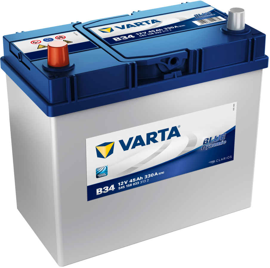 12 V – 45 Ah – C20 – 330 A – 237 x 127 x 225 mm – 1 Varta – Blue Dynamic – Asia – V545158033 – B34