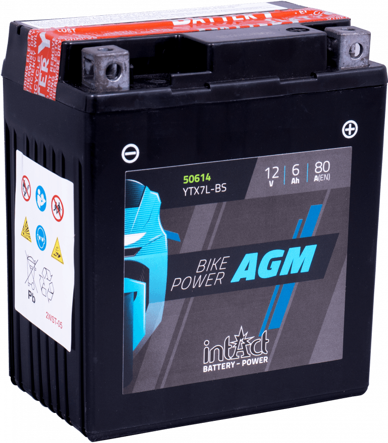 12 V, 6 Ah, C20, 80 A, 114 x 71 x 131 mm, 0 Intact Bike Power AGM YTX7L BS