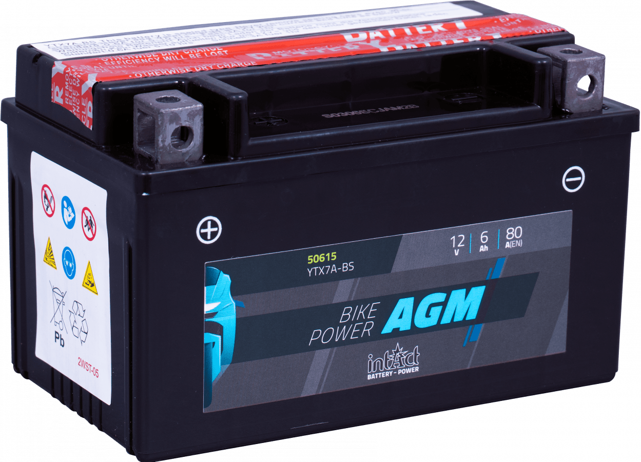 12 V, 6 Ah, C20, 80 A, 150 x 87 x 94 mm, 1 Intact Bike Power AGM YTX7A BS