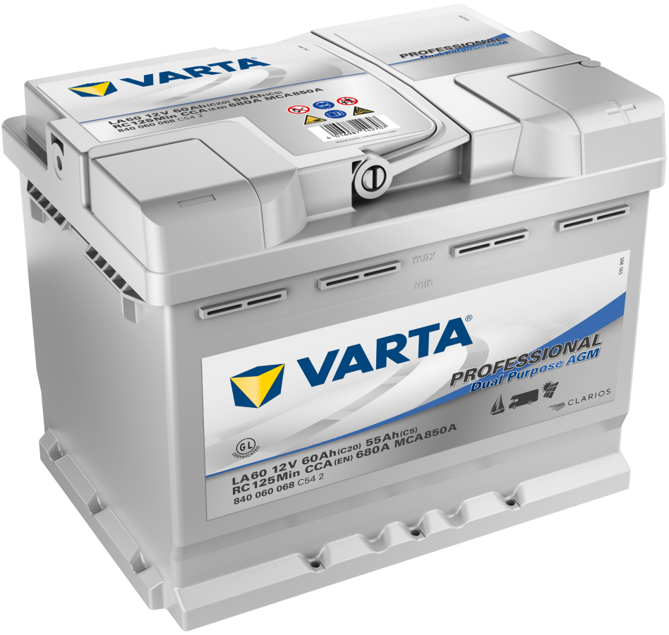 12 V – 60 Ah – C20 – 680 A – 242 x 175 x 190 mm – 0 Varta Prof Dual Purpose AGM V840060068 LA60
