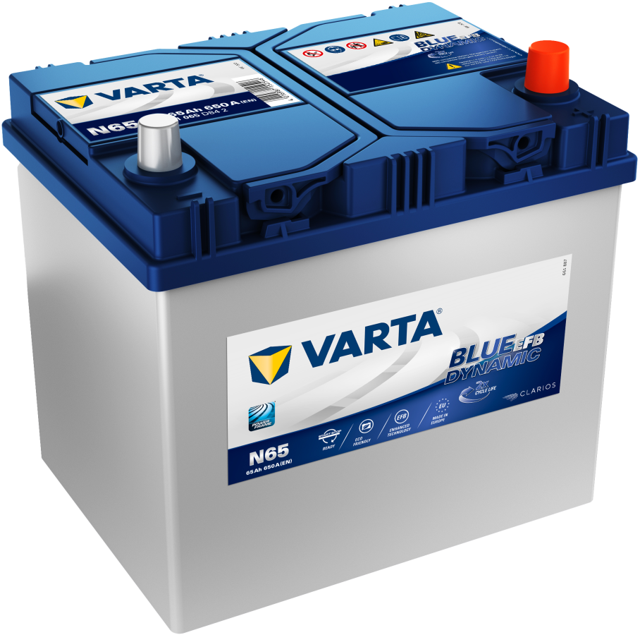 12 V – 65 Ah – C20 – 650 A – 230 x 172 x 220 mm – 0 Varta – Blue Dynamic EFB V565501065 – N65