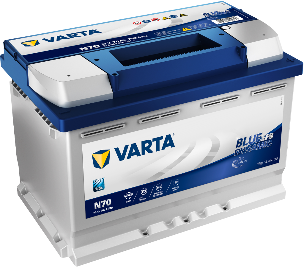 12 V – 70 Ah – C20 – 760 A – 278 x 175 x 190 mm – 0 Varta – Blue Dynamic EFB – V570500076 – N70