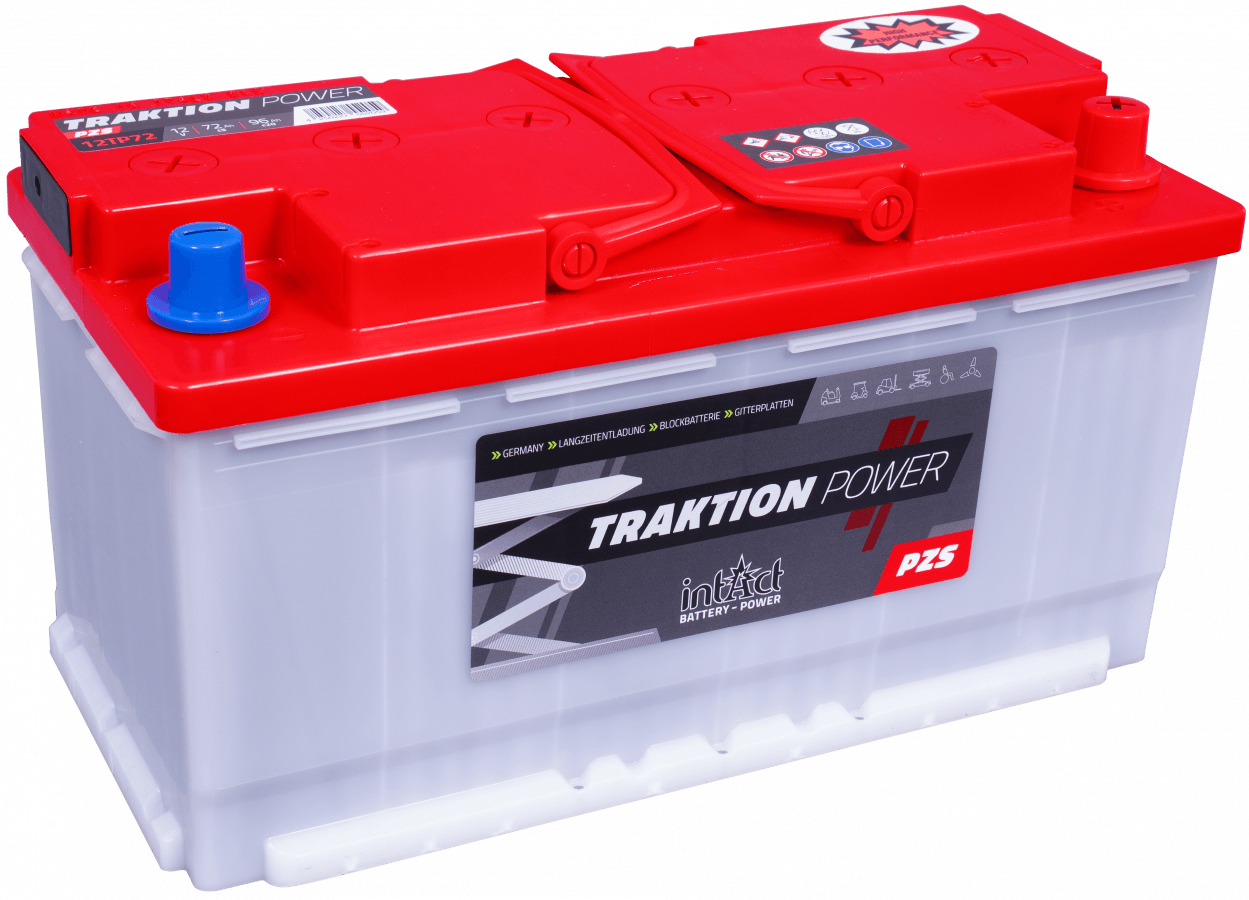 12 V – 72 Ah – C5 – 96 Ah – C20 – 352 x 175 x 190 mm – 0 intakt – Traktion – PZS-12TP72