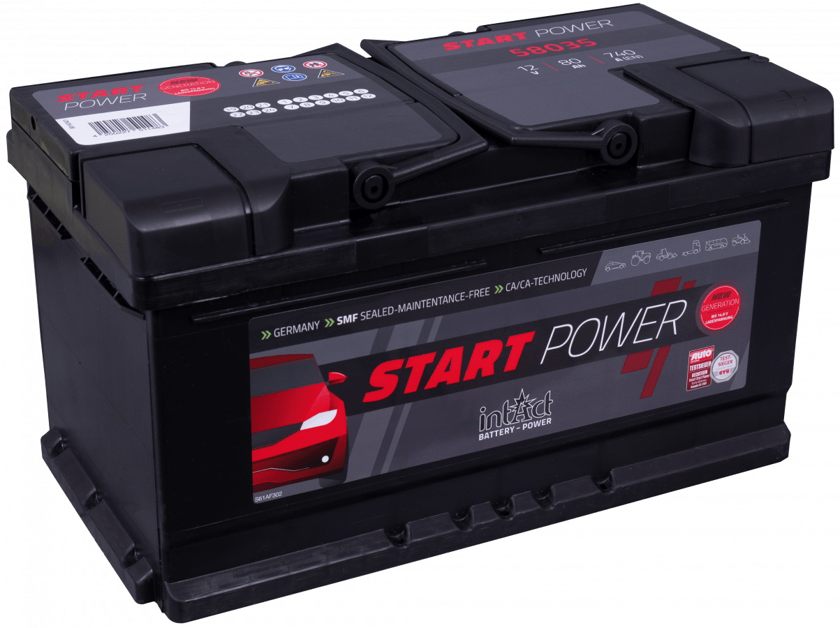 12 V – 80 Ah – C20 – 740 A – EN – 317 x 175 x 175 mm – 0 intakt – Startleistung – neue Generation – 58035