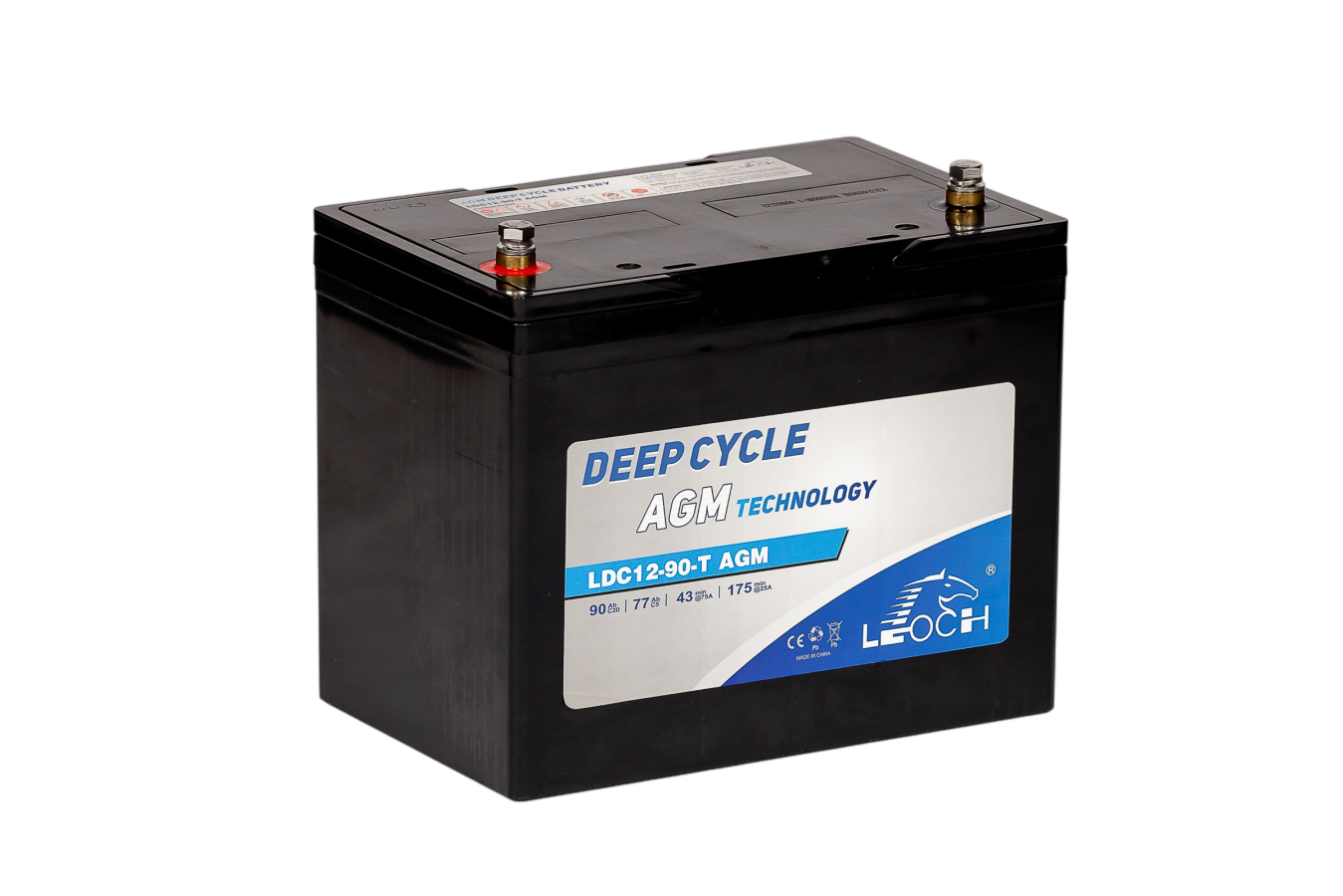 12 V – 90 Ah – C20 – 77 Ah – C5 – 260 x 169 x 208 mm – 1 Leoch – Deep Cycle Power – LDC12-90C