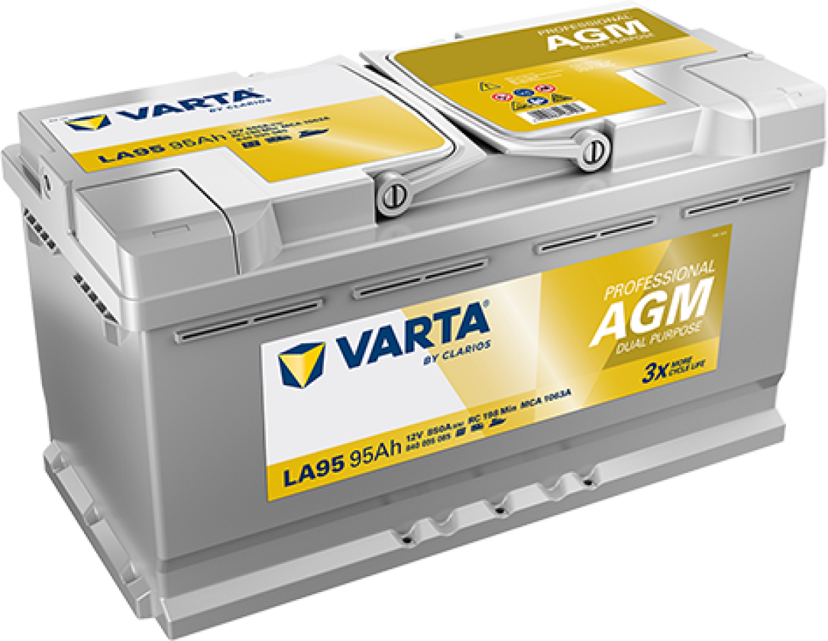 12 V – 95 Ah – C20 – 850 A – 353 x 175 x 190 mm – 0 Varta Prof Dual Purpose AGM V840095085 LA95