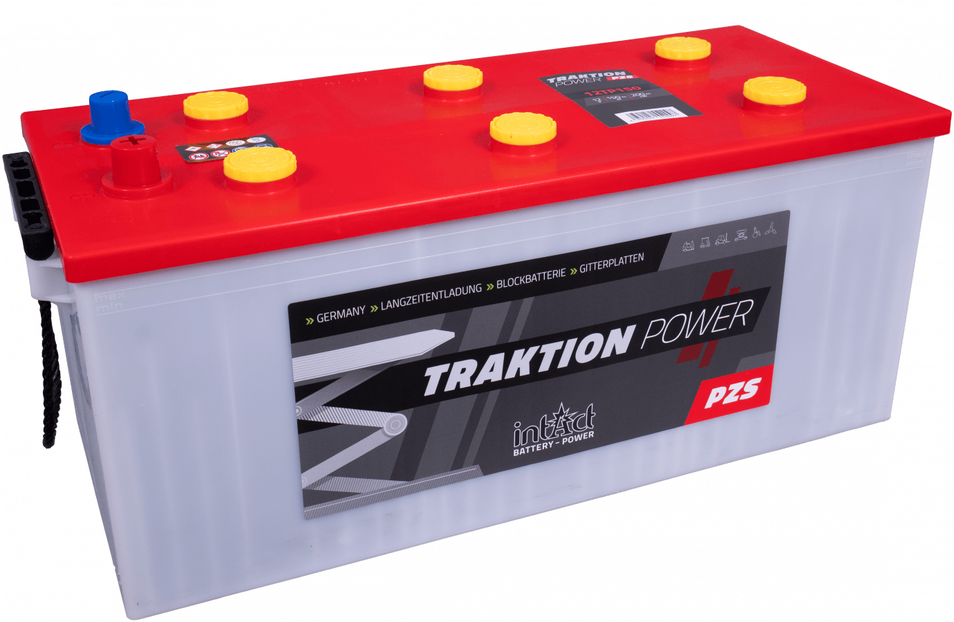 12 V - 150 Ah - C5 - 200 Ah - C20 - 510 x 215 x 230 mm - 4 intacts - traction - PZS-12TP150