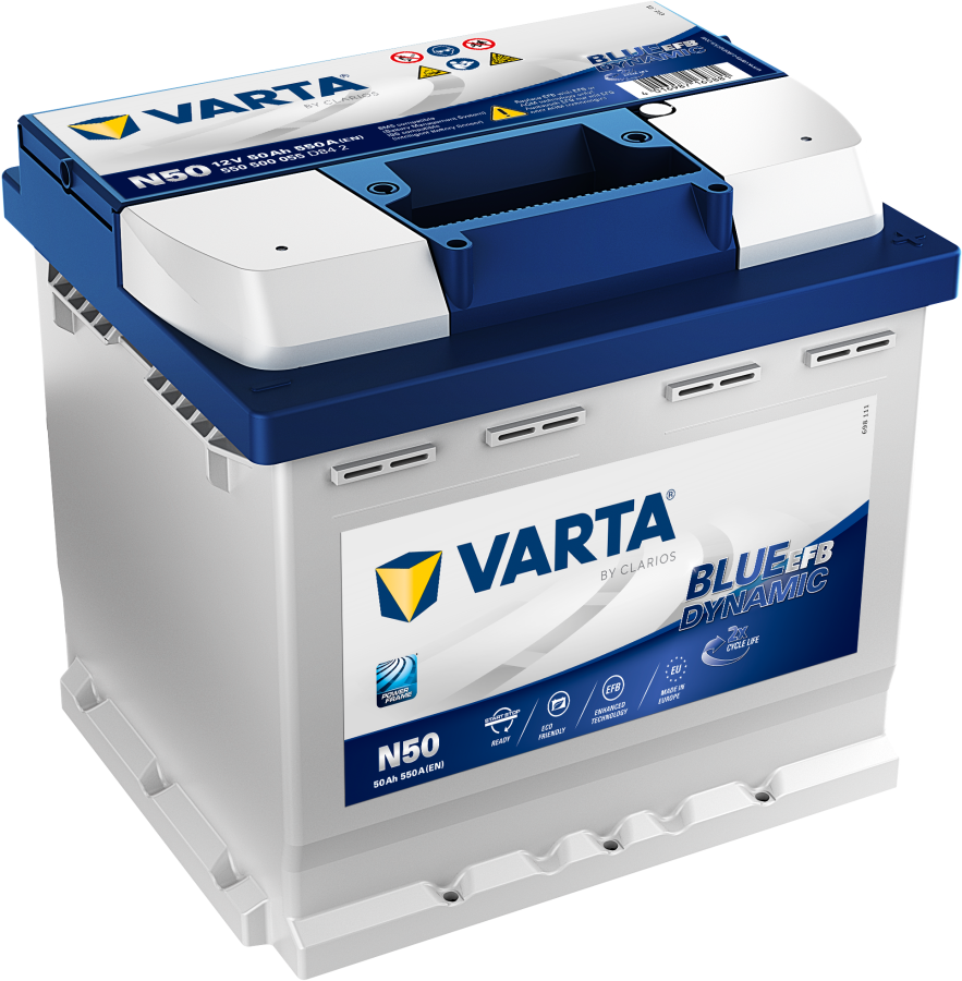 12 V - 50 Ah - C20 - 550 A - 207 x 175 x 190 mm - 0 Varta - Blue Dynamic EFB V550500055 - N50