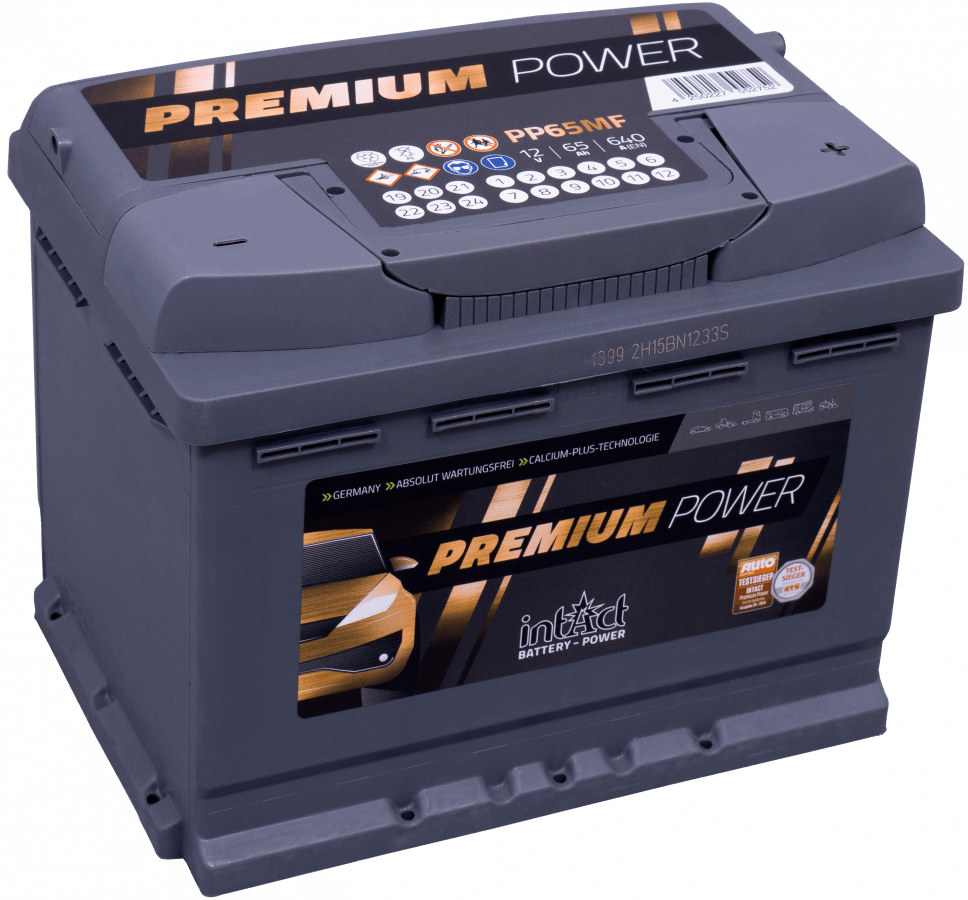 12 V - 65 Ah - C20 - 640 A - 242 x 175 x 190 mm - 0 intact - Premium Power PP65MF