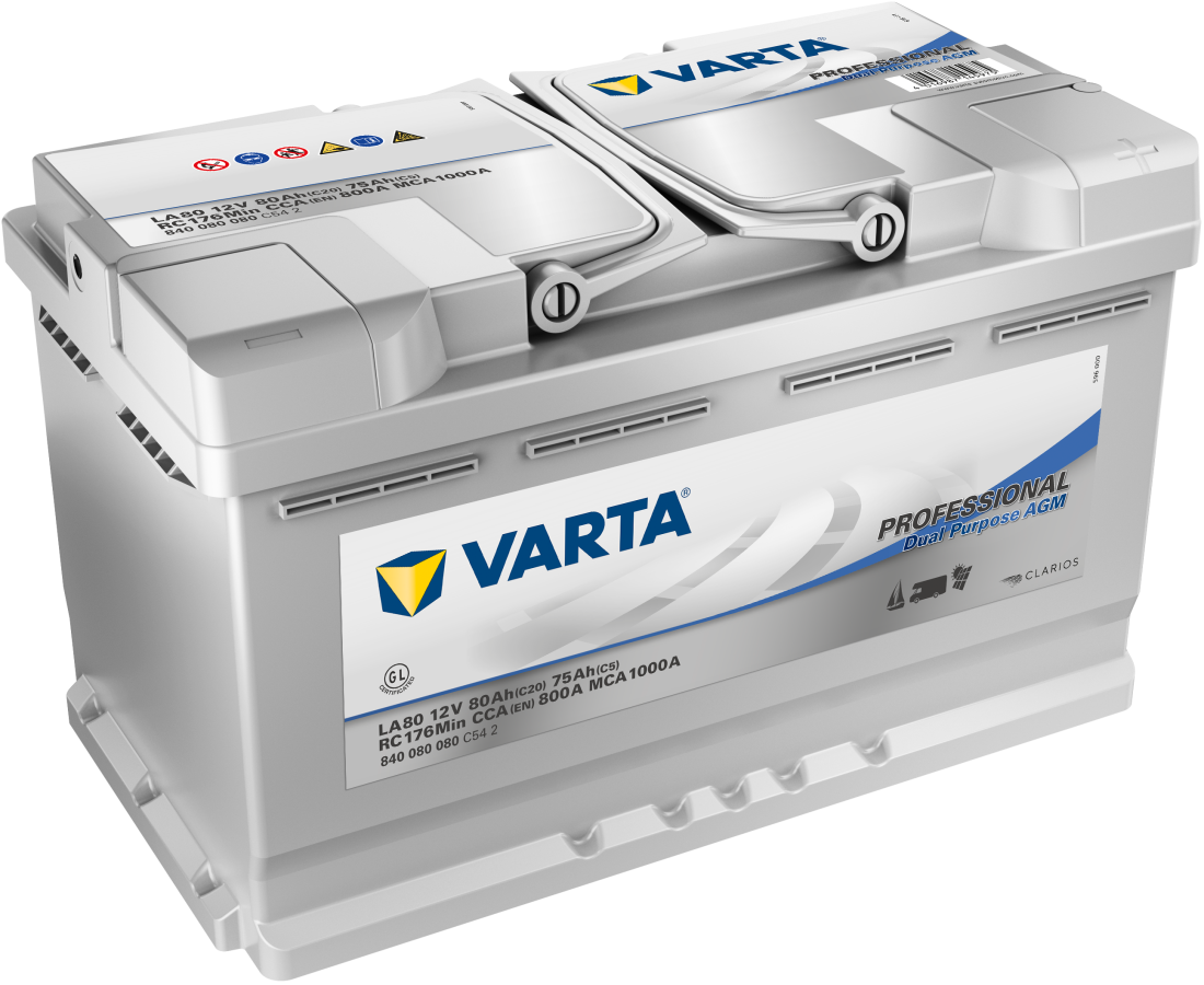 12 V - 80 Ah - C20 - 800 A - 315 x 175 x 190 mm - 0 Varta Prof Dual Purpose AGM V840080080 LA80