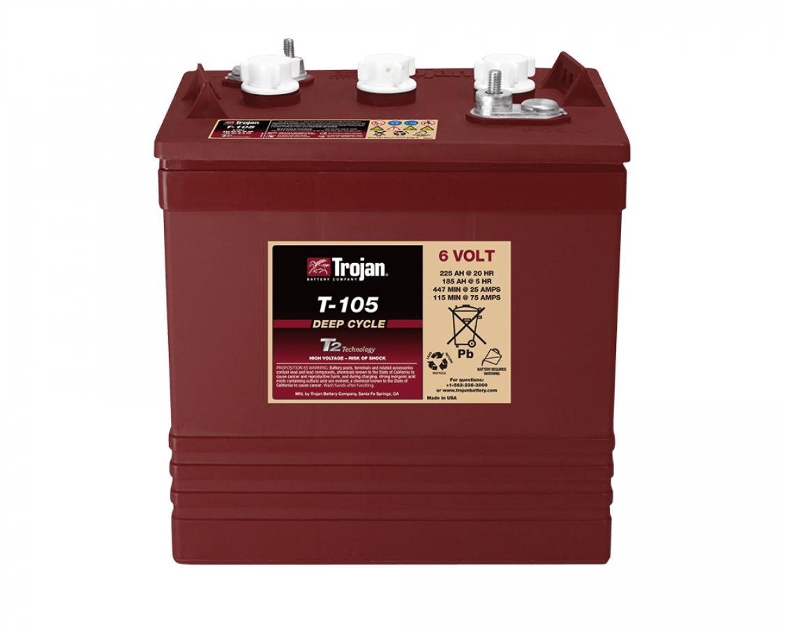 6 V - 185 Ah - C5 - 225 Ah - C20 - 250 Ah - C100 - 262 x 181 x 281 mm - 0 Trojan - Deep Cycle - T105